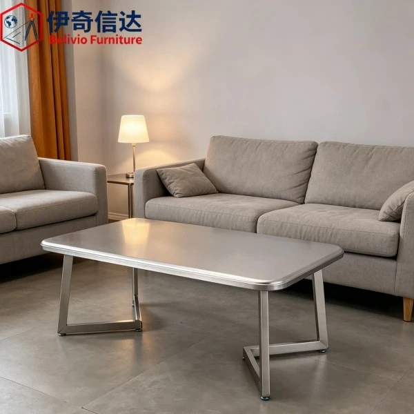 Low Stainless Steel Table - Living Room Sofa Scene