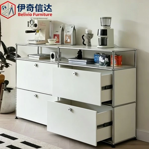 Modular Desk Cabinets - Open Drawer Coffee Bar Scene