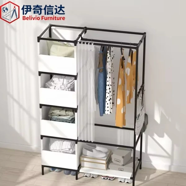 Multifunctional Foldable Modern Wardrobe Cabinets - Black Frame Full View