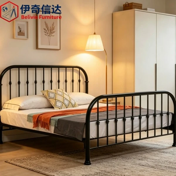 Pretty Single Beds - Warm Lit Bedroom with Rug & Floor Lamp
