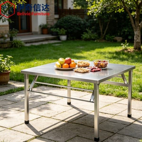 Stainless Restaurant Table - Outdoor Patio Scene