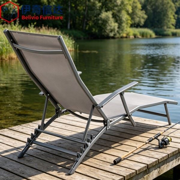 Stainless Steel Beach Chair - Lakeside Dock Scene