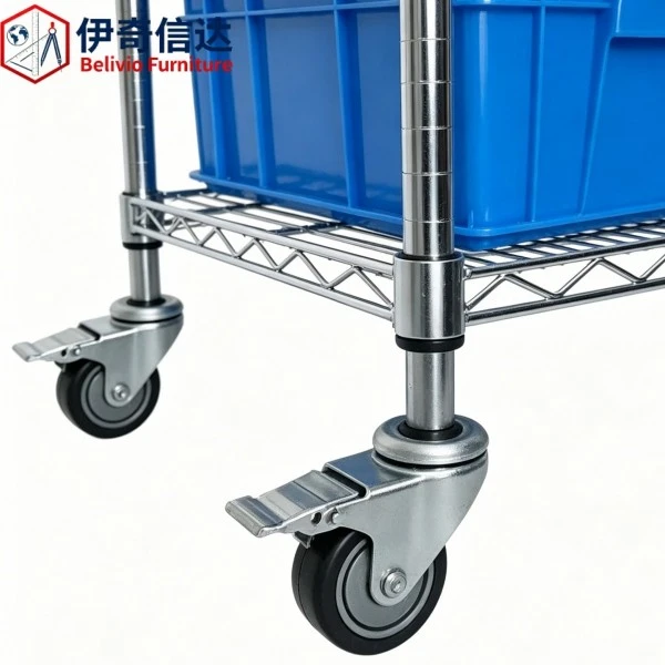 Stainless Steel Mobile Shelving - Wheel & Shelf Detail