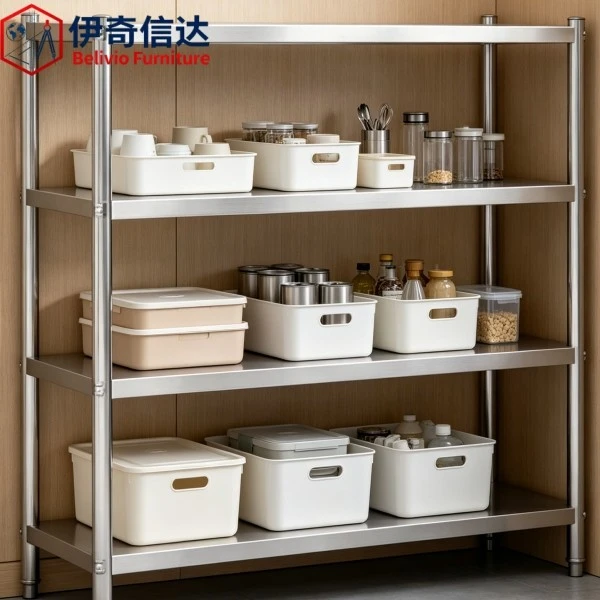 Stainless Steel Pantry Shelves - Organized Storage View