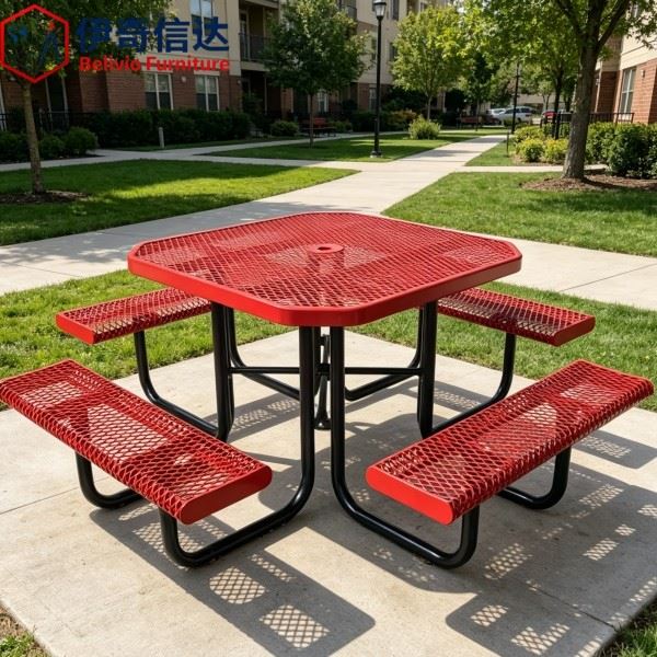 Stainless Steel Picnic Table - Community Park Scene