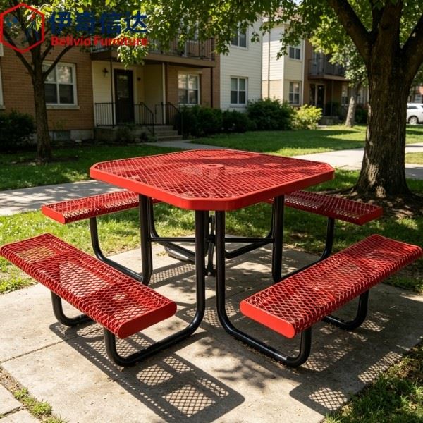 Stainless Steel Picnic Table - Residential Neighborhood Scene
