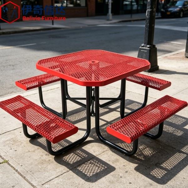 Stainless Steel Picnic Table - Street Side View