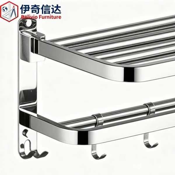 Stainless Steel Shelf with Hooks - Mounting Detail Close-up