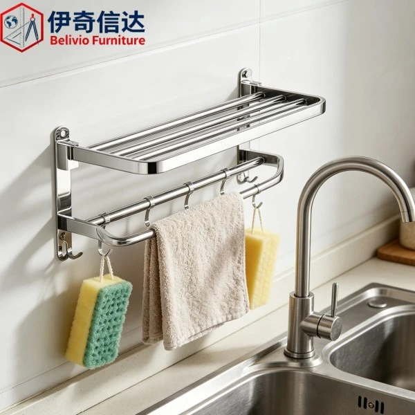 Stainless Steel Shelf with Hooks - Sink Side Application Scene