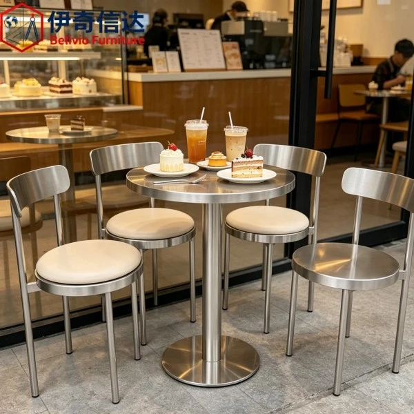 Stainless Steel Stool with Back - Cafe Dining Scene