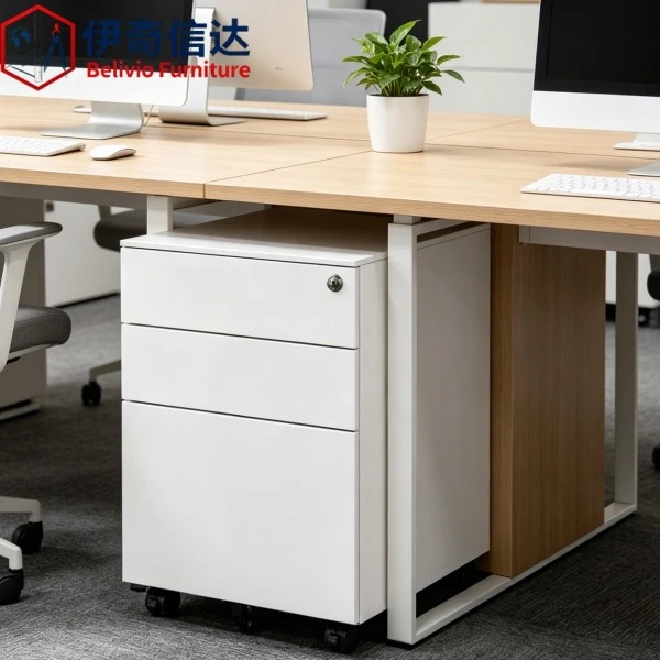 White Mobile Pedestal - Under Desk Office View